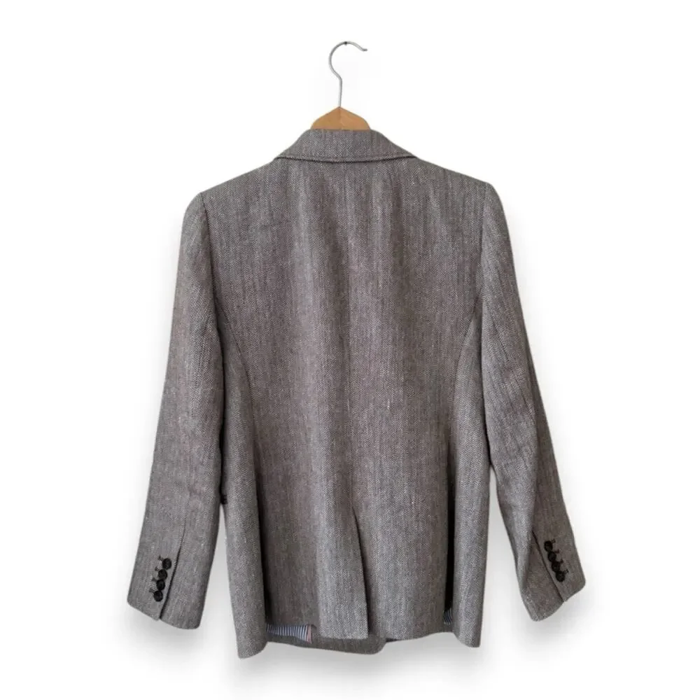 J. Crew Bristol Blazer Academia Italian Linen Pecan Ivory Herringbone 6 Women’s